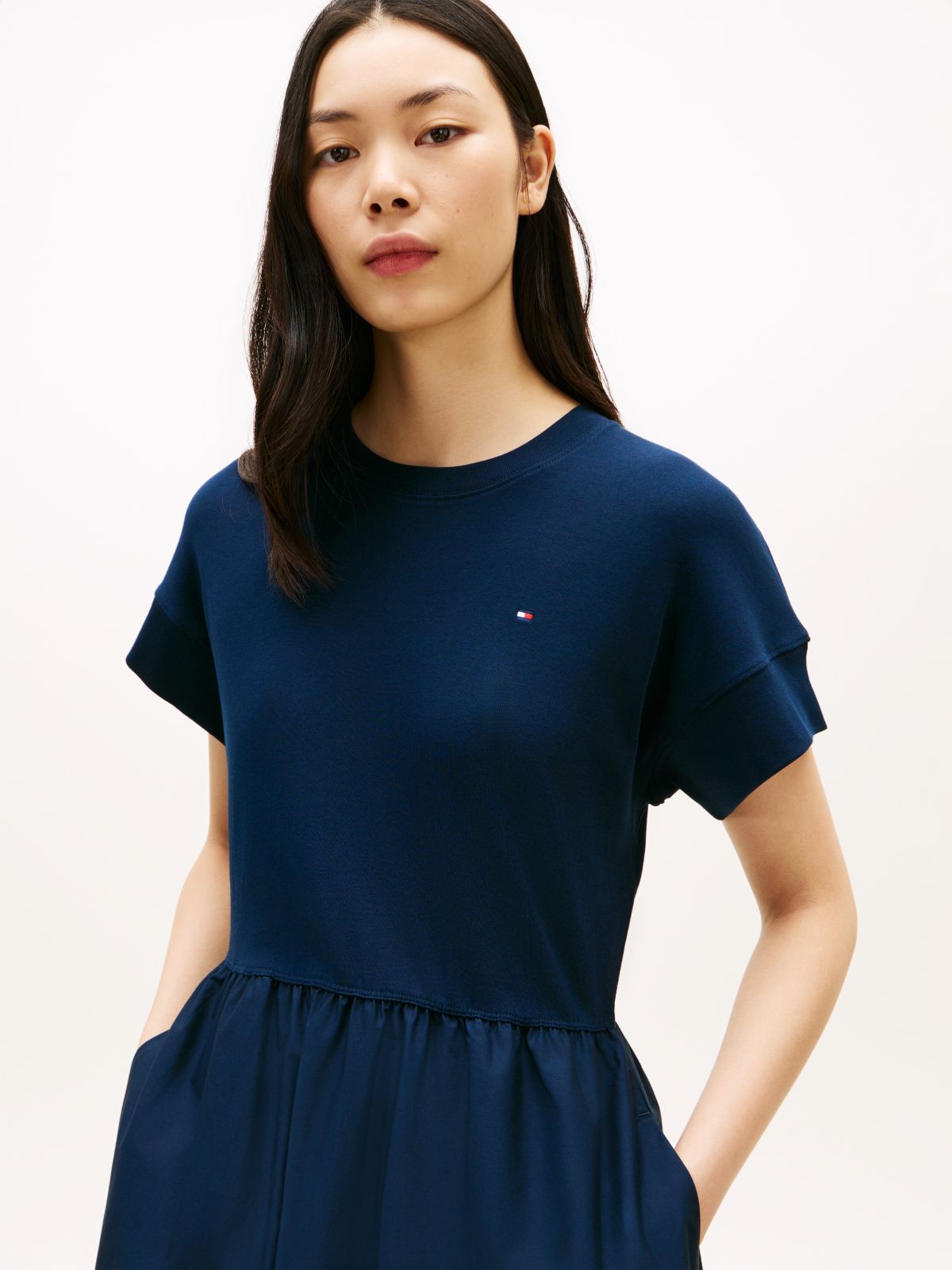 Contrast Fit And Flare Midi Dress — Blue