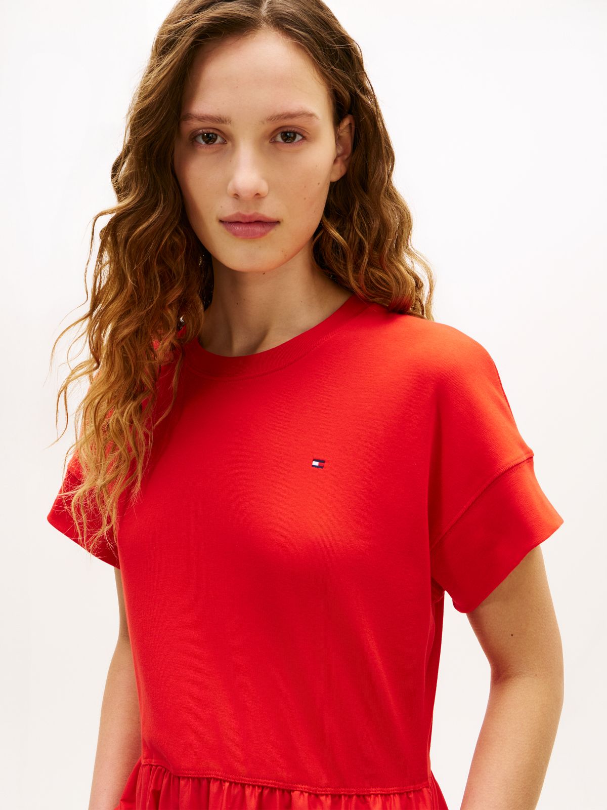 Contrast Fit And Flare Midi Dress — Orange