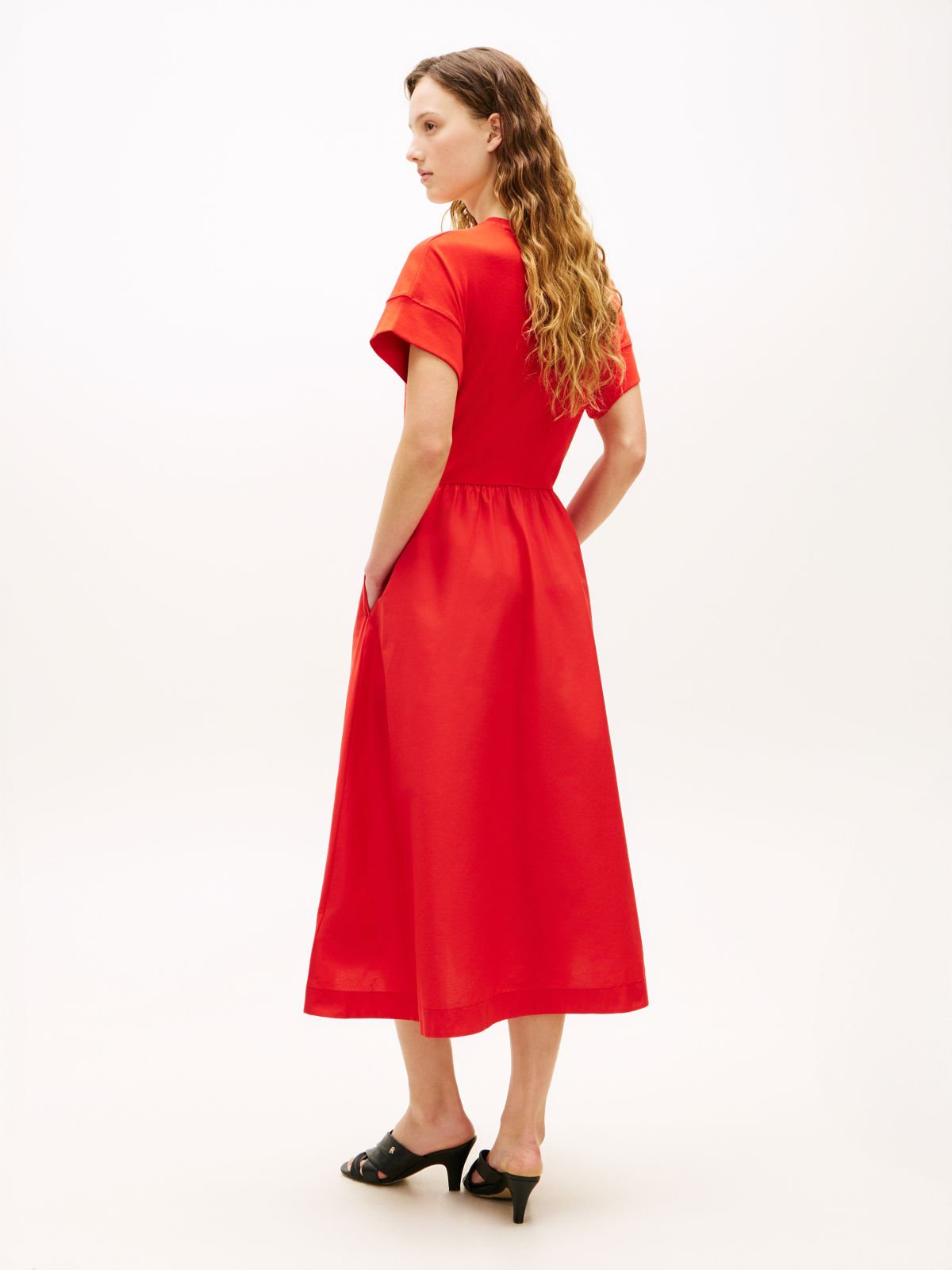 Contrast Fit And Flare Midi Dress — Orange