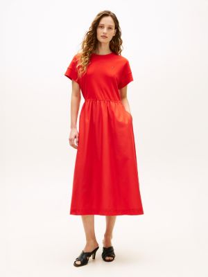 orange contrast fit and flare midi dress for women tommy hilfiger
