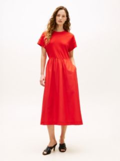 Contrast Fit And Flare Midi Dress — Orange 1