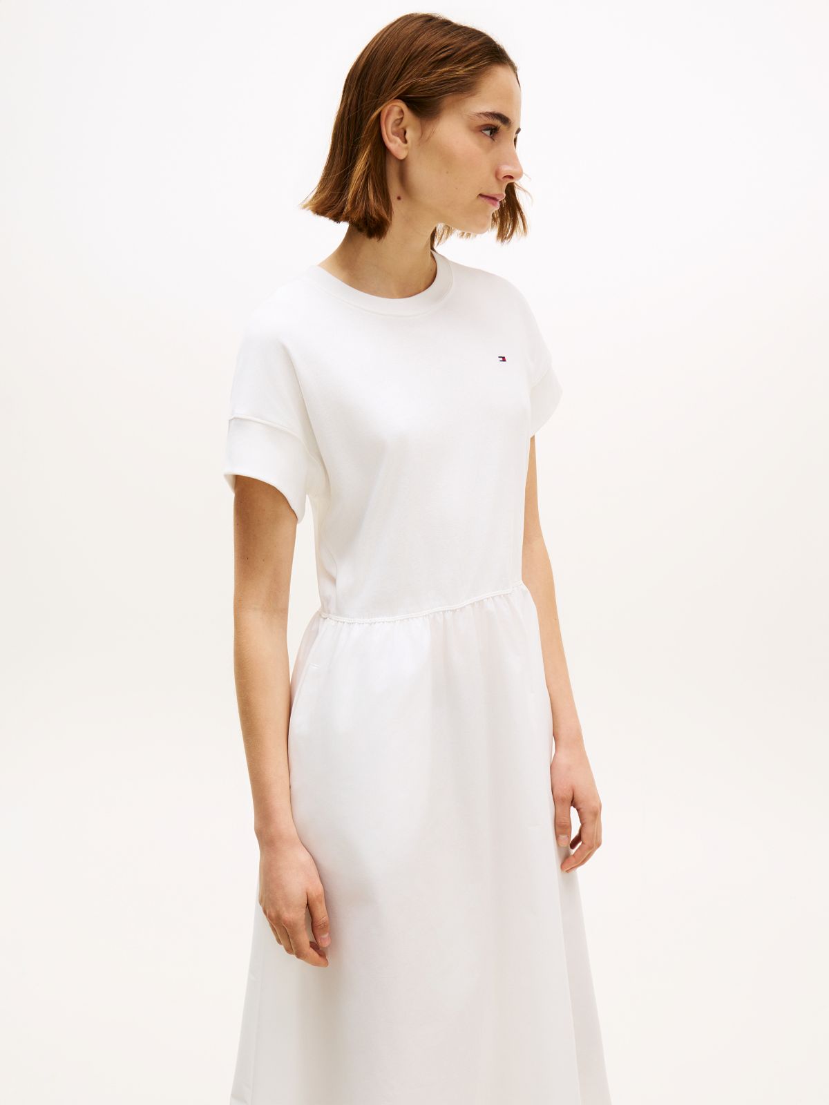 Contrast Fit And Flare Midi Dress — White