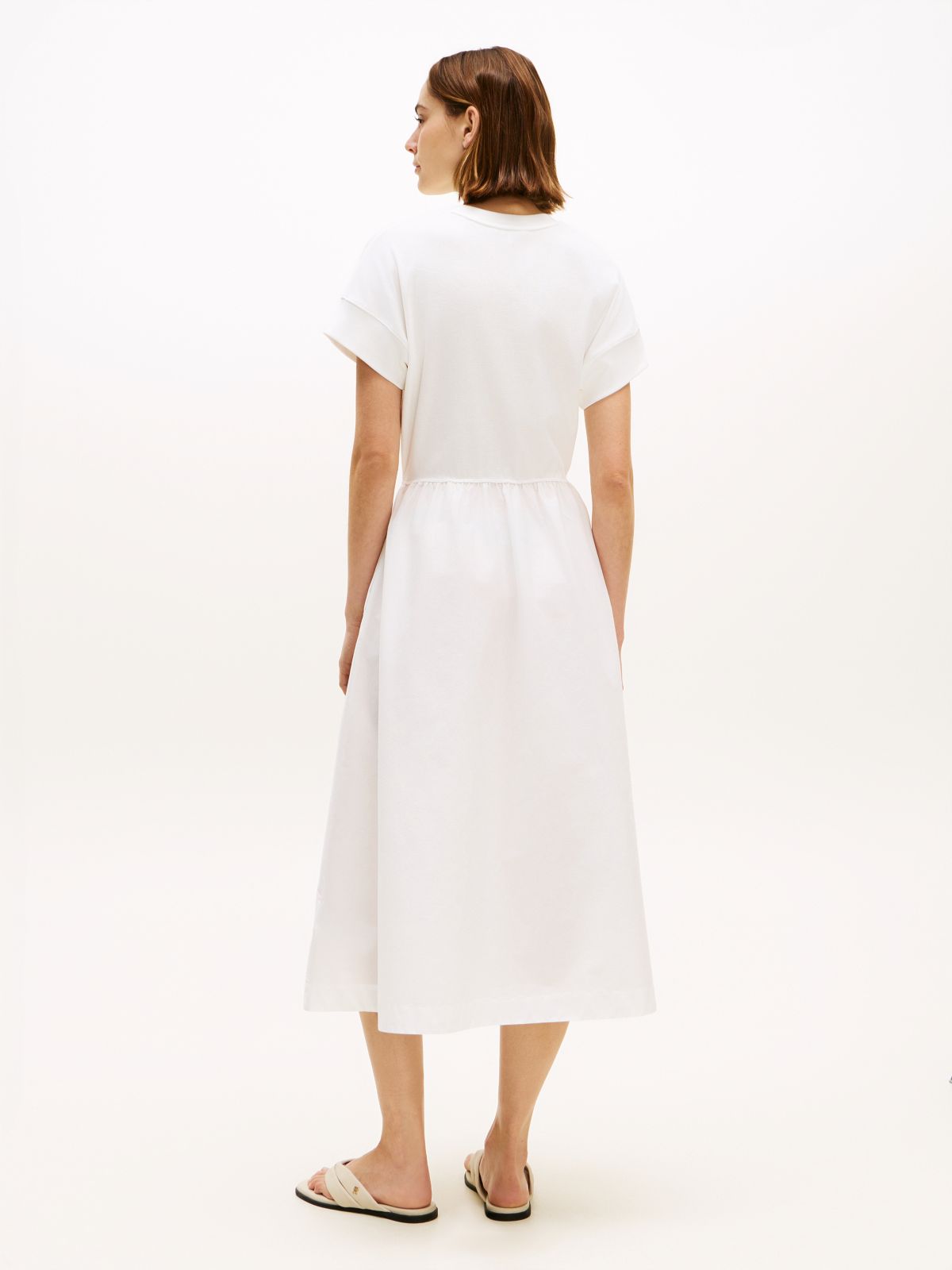 Contrast Fit And Flare Midi Dress — White