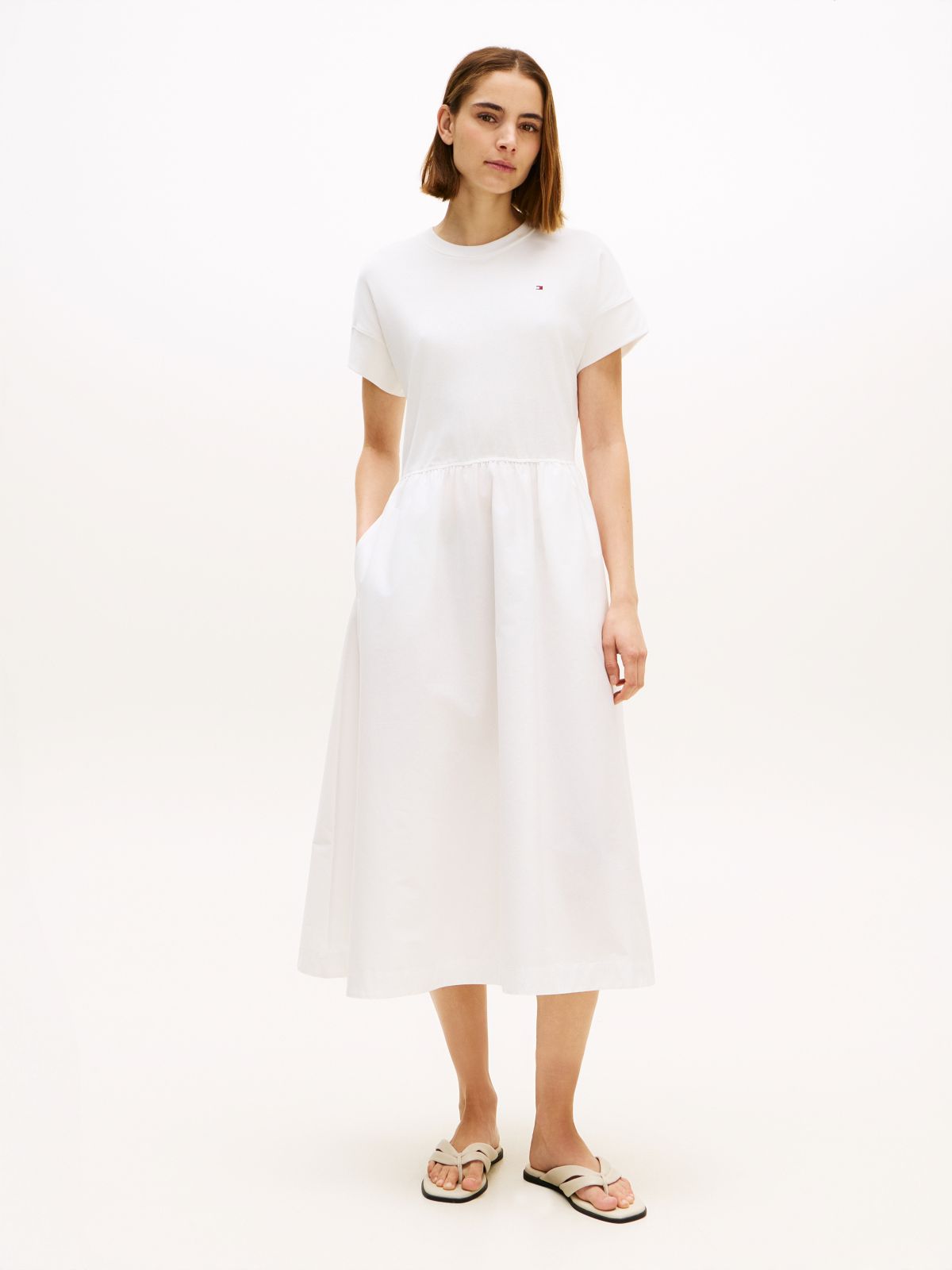 Contrast Fit And Flare Midi Dress — White