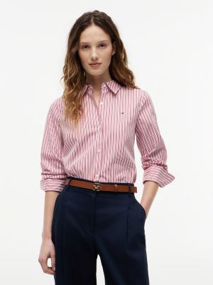 white regular fit popeline-hemd mit flag-stickerei für damen - tommy hilfiger