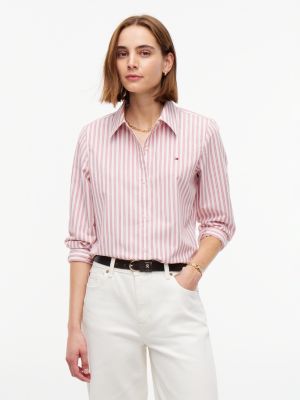 white regular fit flag embroidery poplin shirt for women tommy hilfiger
