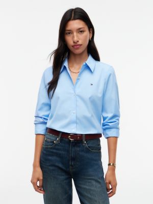 blue regular fit flag embroidery poplin shirt for women tommy hilfiger