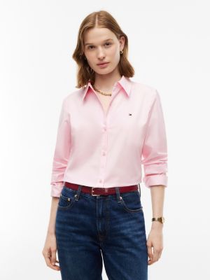 chemise en popeline à drapeau brodé pink pour femmes tommy hilfiger