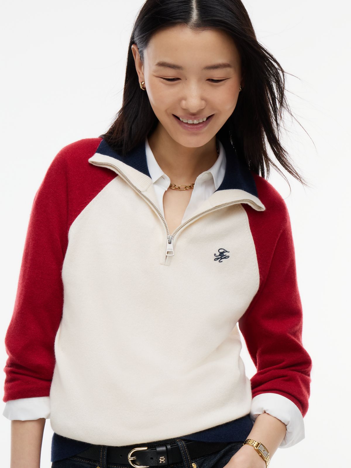 Relaxed Quarter-Zip Jumper With Cashmere — White