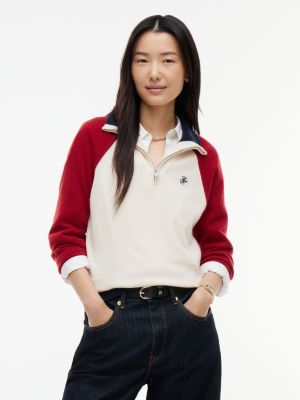 white relaxed quarter-zip jumper with cashmere for women tommy hilfiger