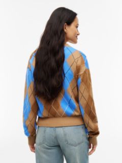 Argyle Relaxed Crew Neck Jumper — Brown 4