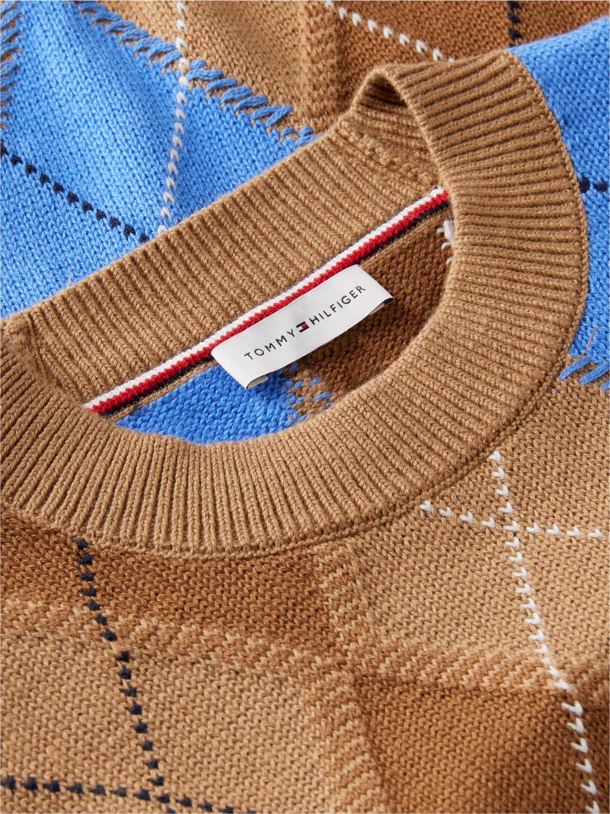 Argyle Relaxed Crew Neck Jumper — Brown