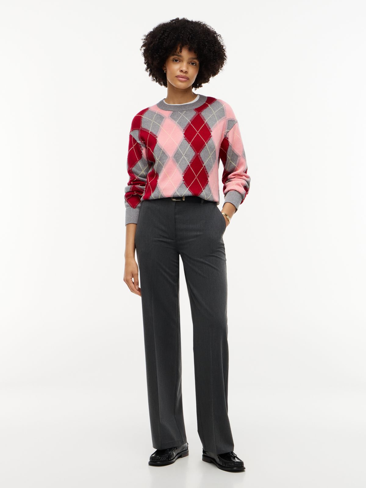 Argyle Relaxed Crew Neck Jumper — Pink