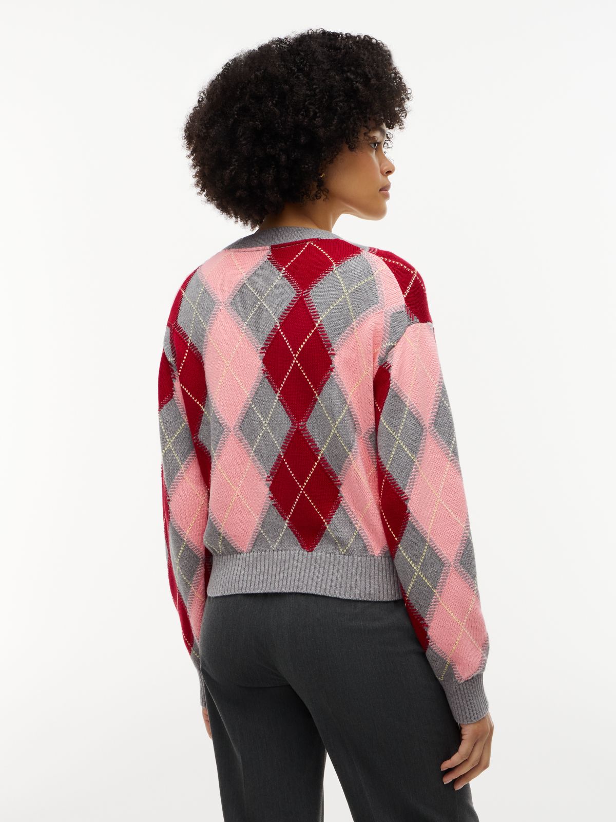 Argyle Relaxed Crew Neck Jumper — Pink