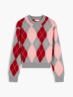 Argyle Relaxed Crew Neck Jumper — Pink 5