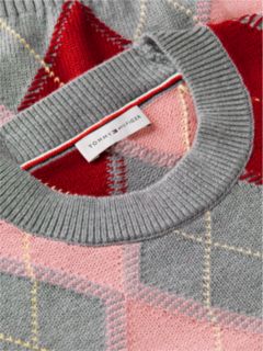 Argyle Relaxed Crew Neck Jumper — Pink 6