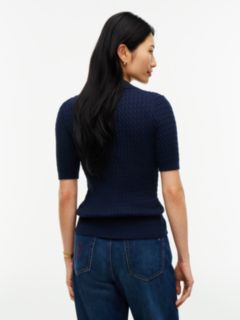 Cable Knit Short Sleeve Polo Jumper — Blue 4