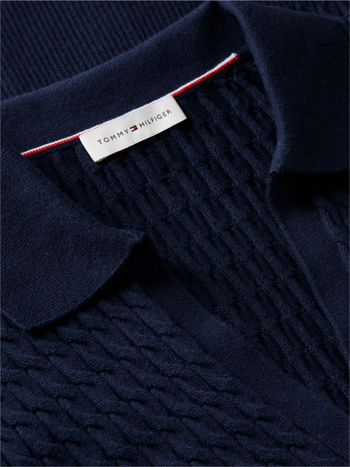 Cable Knit Short Sleeve Polo Jumper — Blue