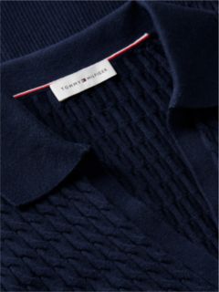 Cable Knit Short Sleeve Polo Jumper — Blue 6
