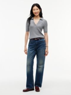 Cable Knit Short Sleeve Polo Jumper — Grey 2