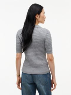 Cable Knit Short Sleeve Polo Jumper — Grey 4