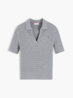 Cable Knit Short Sleeve Polo Jumper — Grey 5