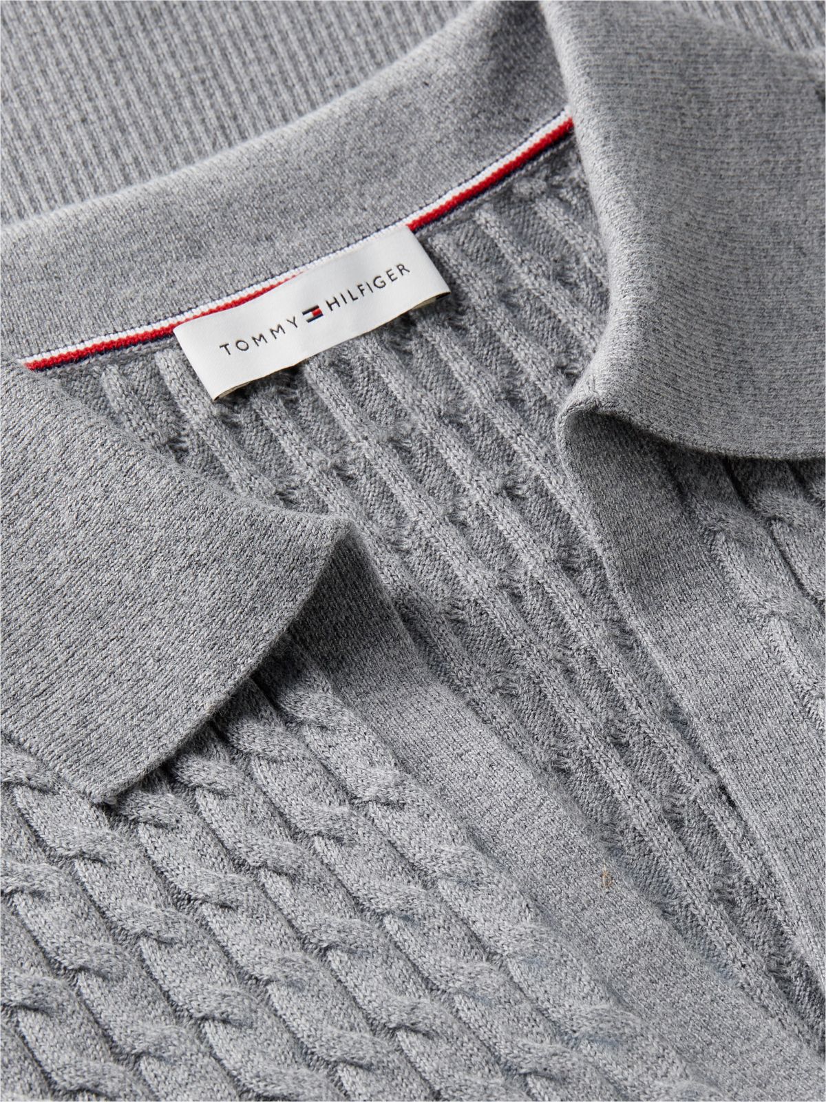 Cable Knit Short Sleeve Polo Jumper — Grey