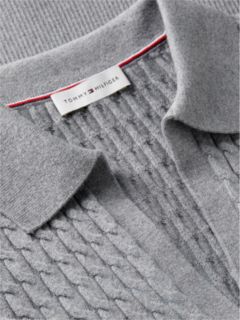 Cable Knit Short Sleeve Polo Jumper — Grey 6