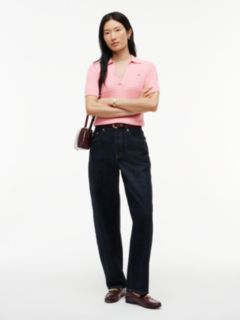 Cable Knit Short Sleeve Polo Jumper — Pink 2