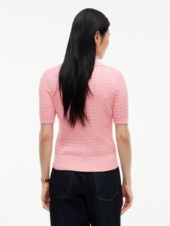 Cable Knit Short Sleeve Polo Jumper — Pink 4