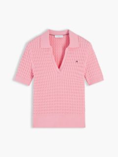 Cable Knit Short Sleeve Polo Jumper — Pink 5
