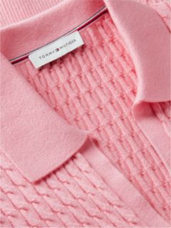 Cable Knit Short Sleeve Polo Jumper — Pink 6