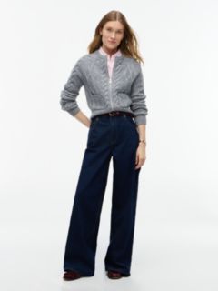 Wool Blend Cable Knit Slim Cardigan — Grey 2