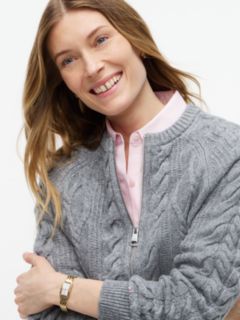 Wool Blend Cable Knit Slim Cardigan — Grey 3
