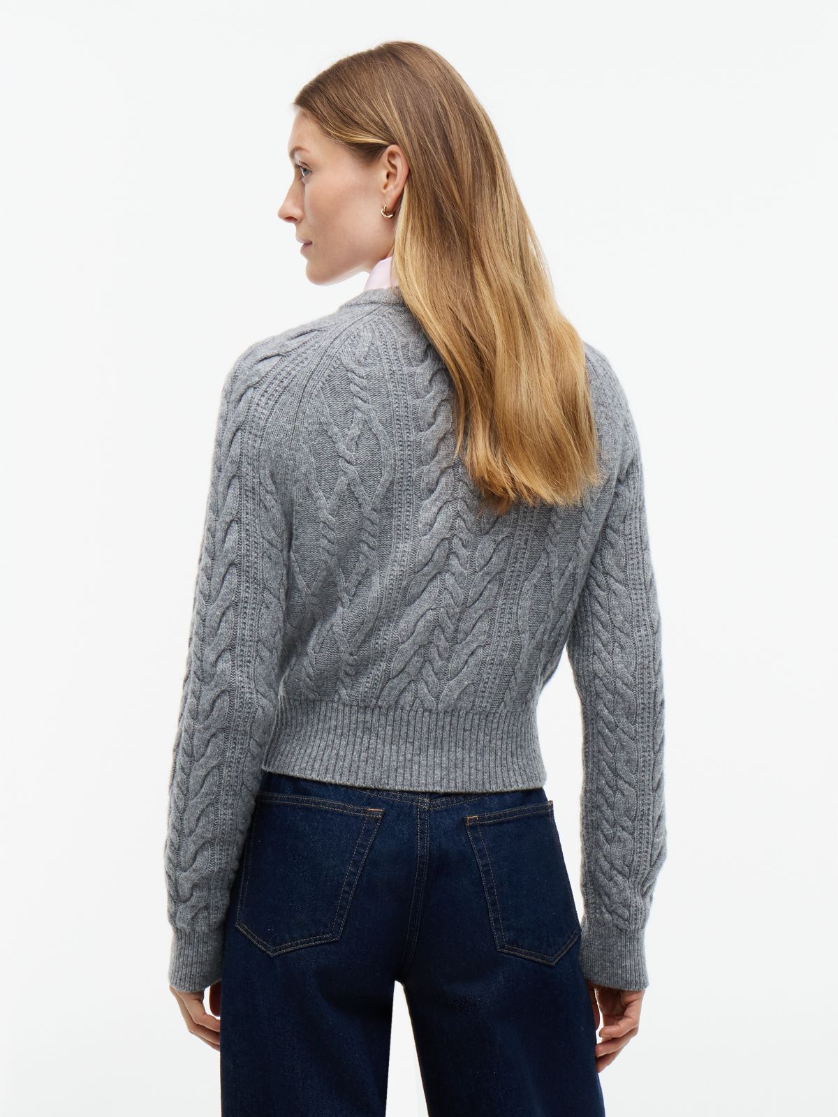 Wool Blend Cable Knit Slim Cardigan — Grey