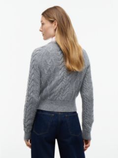 Wool Blend Cable Knit Slim Cardigan — Grey 4