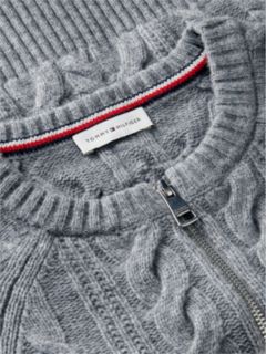 Wool Blend Cable Knit Slim Cardigan — Grey 6