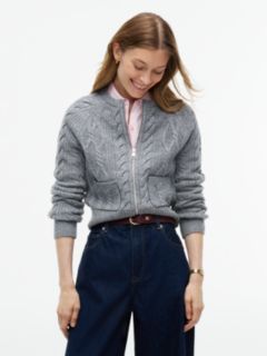 Wool Blend Cable Knit Slim Cardigan — Grey 1
