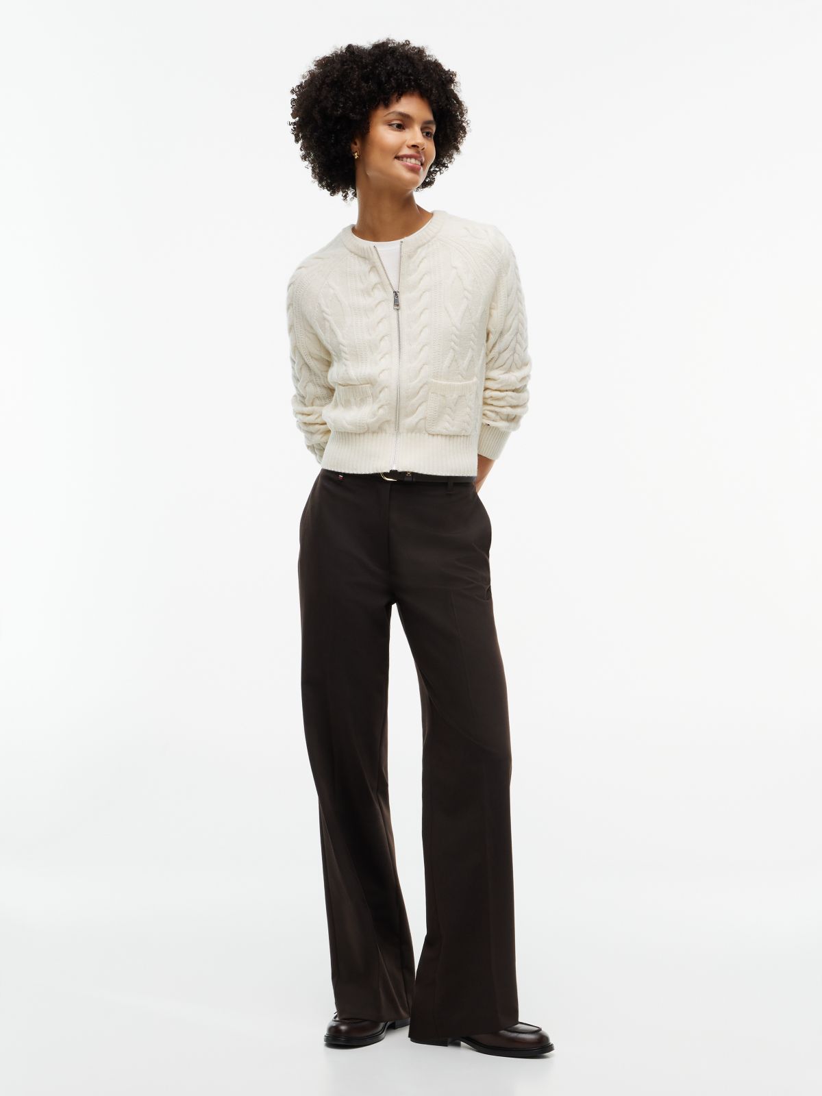 Wool Blend Cable Knit Slim Cardigan — Yellow