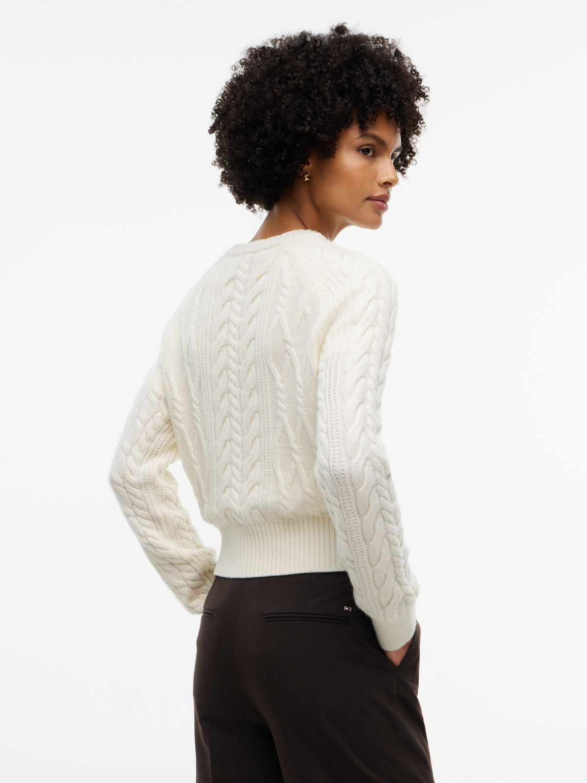 Wool Blend Cable Knit Slim Cardigan — Yellow