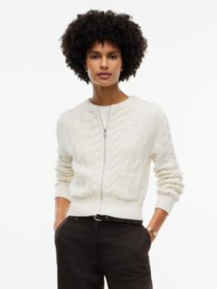 Wool Blend Cable Knit Slim Cardigan — Yellow 1