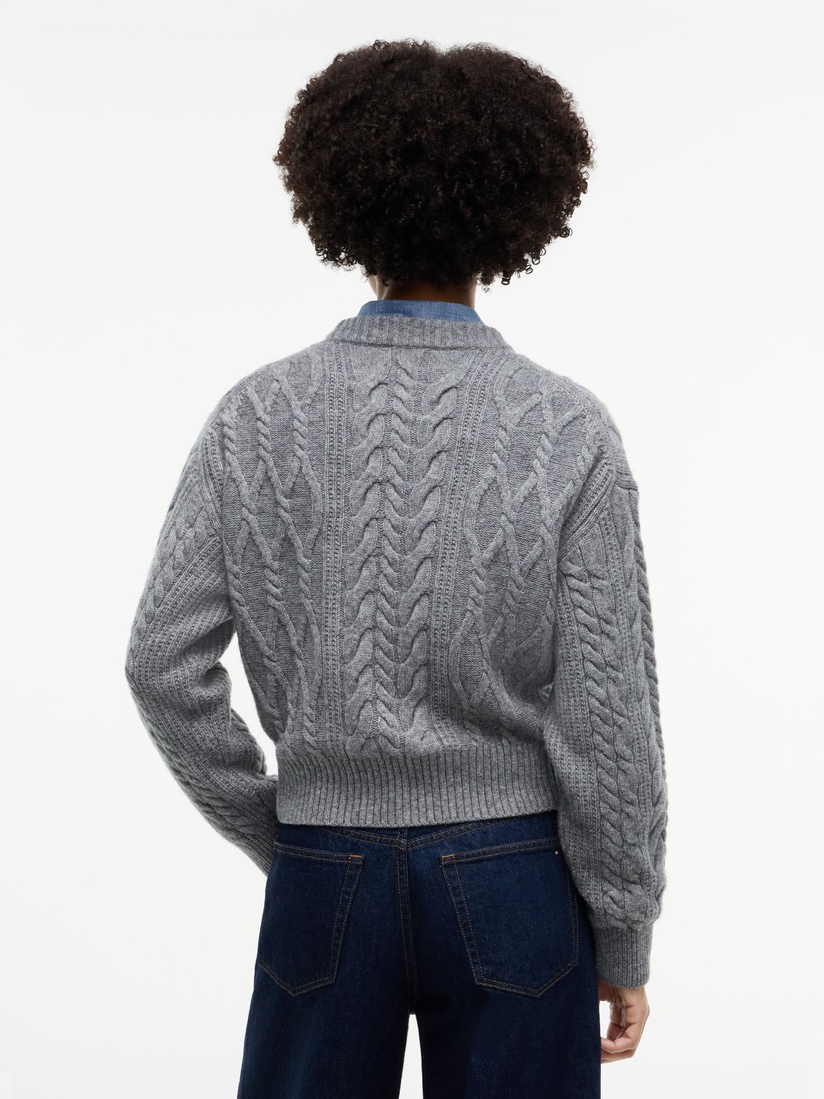 Relaxed Cable Knit Jumper With Silk — Grey