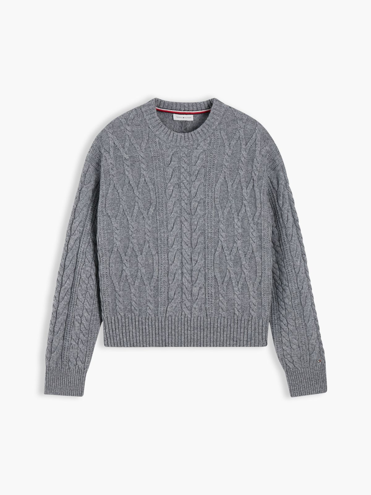 Relaxed Cable Knit Jumper With Silk — Grey