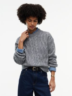 grey relaxed cable knit jumper with silk for women tommy hilfiger