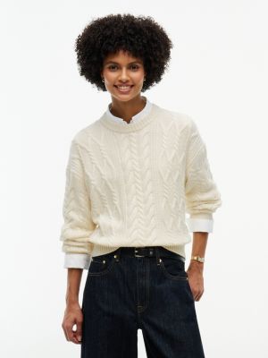 yellow relaxed fit zopfmuster-pullover mit seide für damen - tommy hilfiger