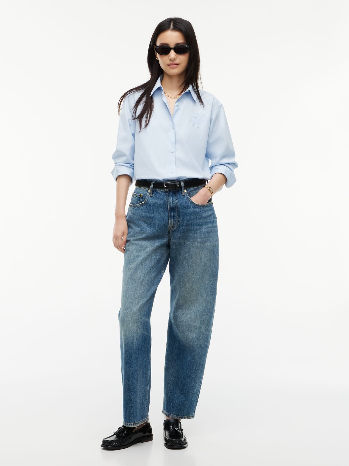 Quinn Mid Rise Barrel Faded Jeans — Denim