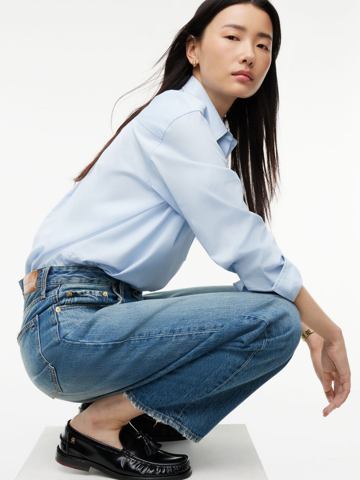 Quinn Mid Rise Barrel Faded Jeans — Denim