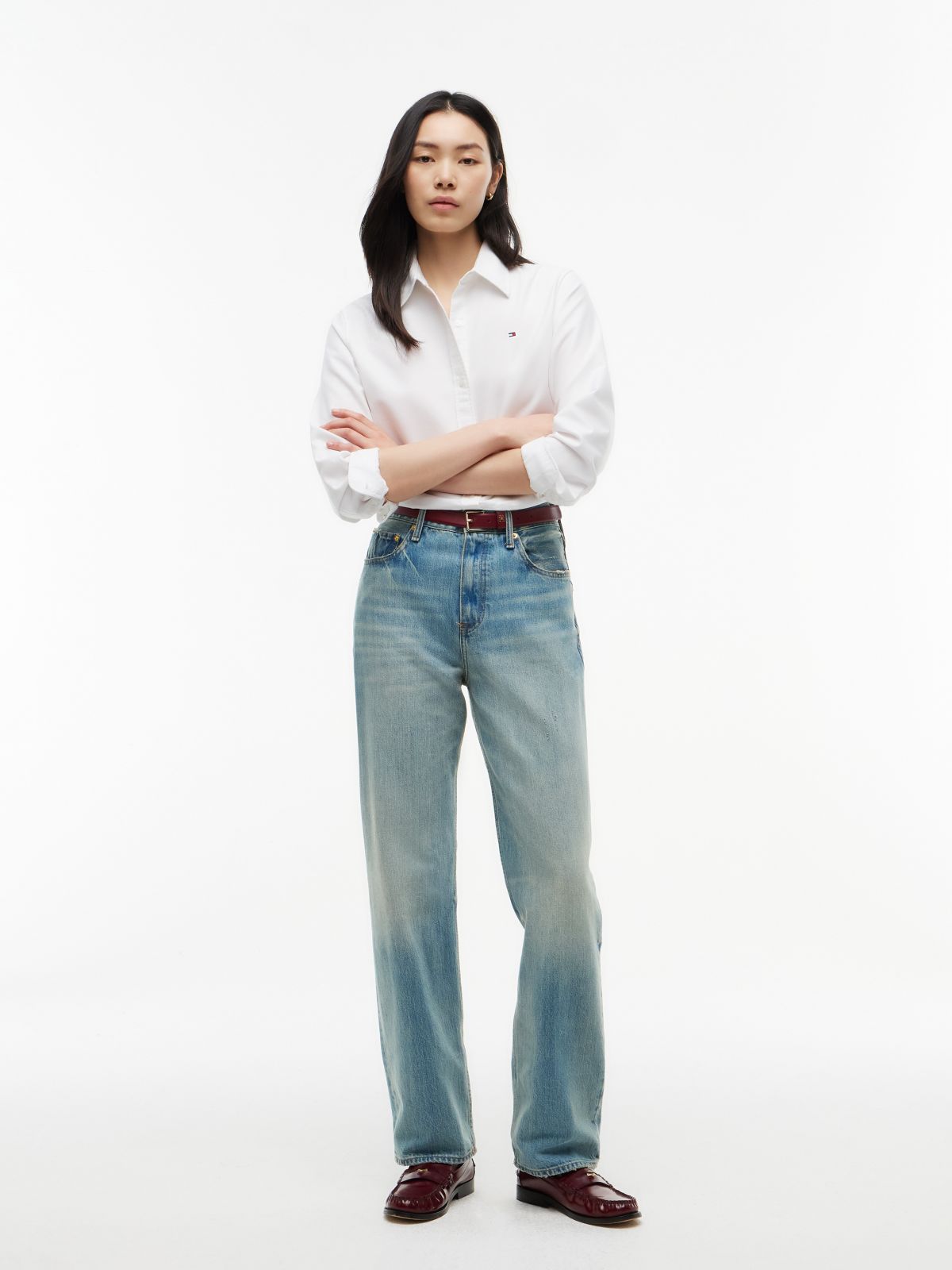 Sarah High Rise Straight Faded Jeans — Blue