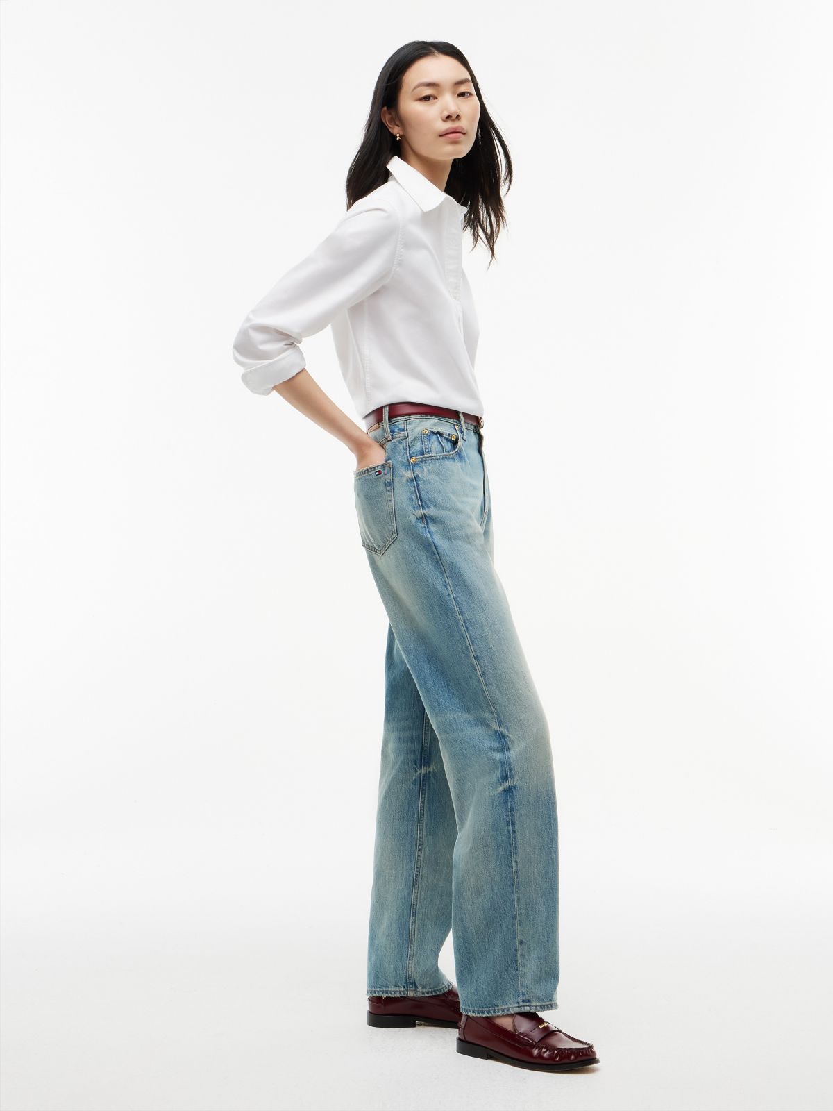 Sarah High Rise Straight Faded Jeans — Blue