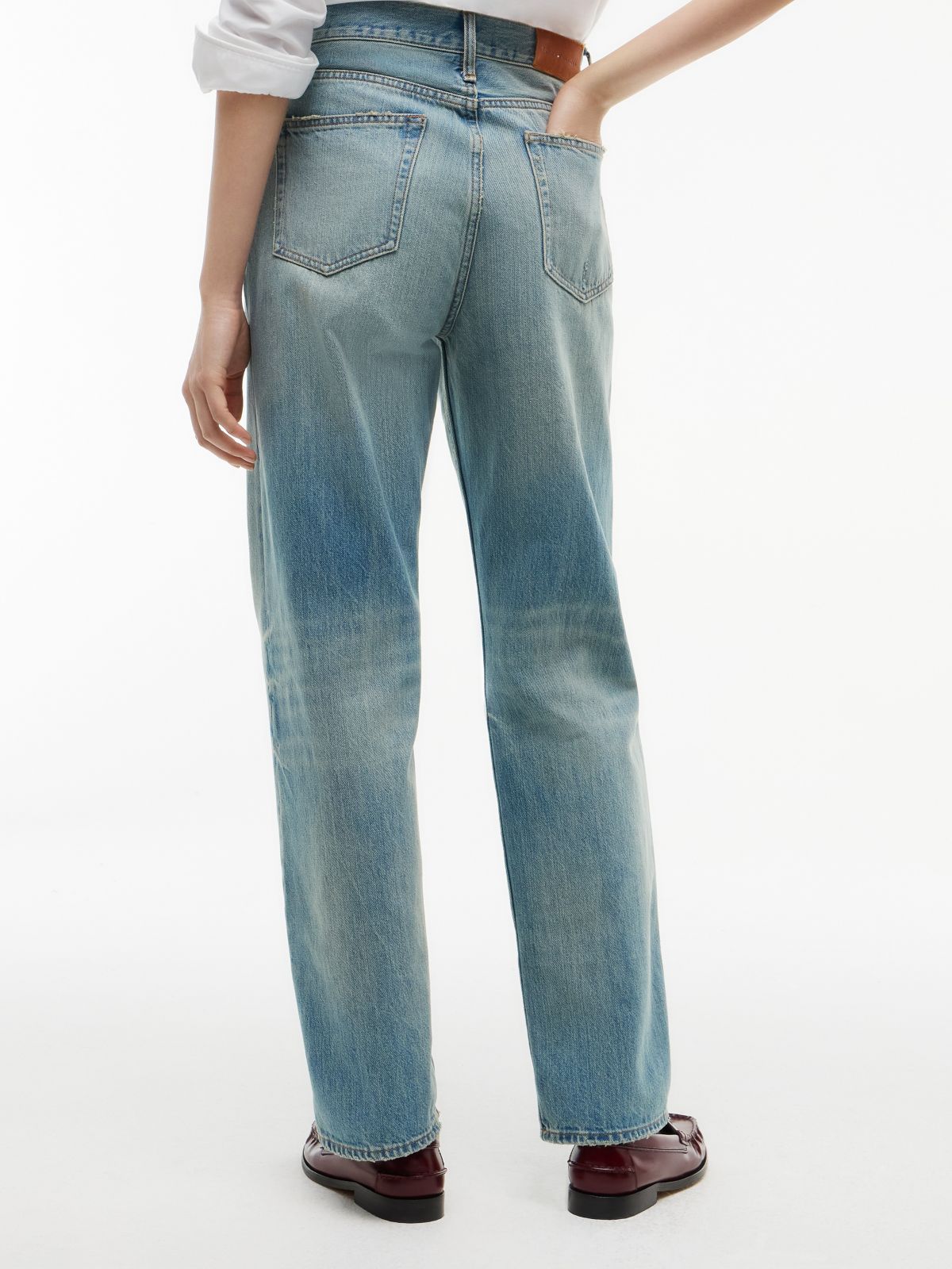 Sarah High Rise Straight Faded Jeans — Blue